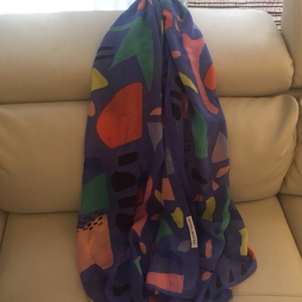 Printed village color block scarf 6'x3'